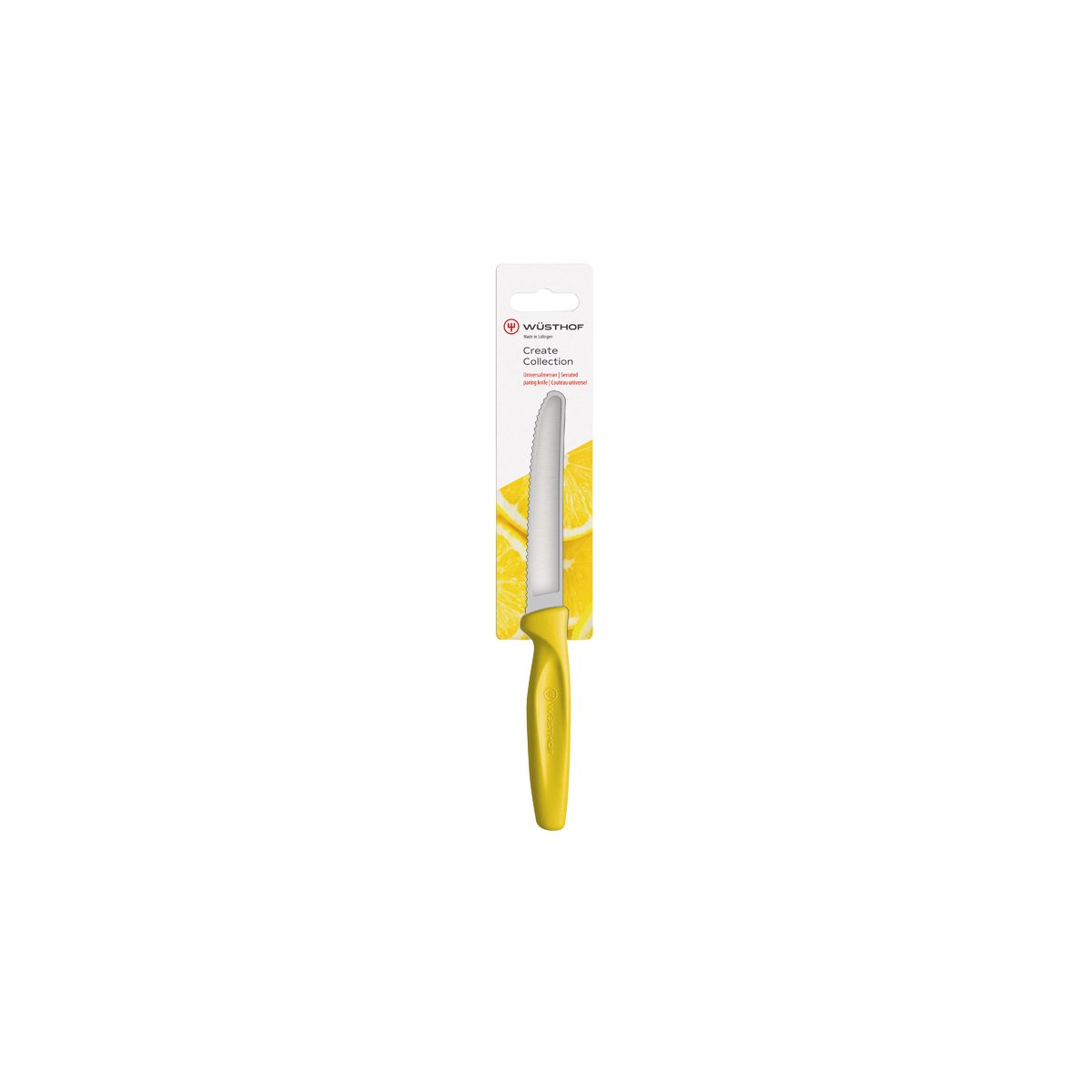 28497 Wusthof Create Serrated Paring Knife Yellow Handle 100mm Tomkin Australia Hospitality Supplies
