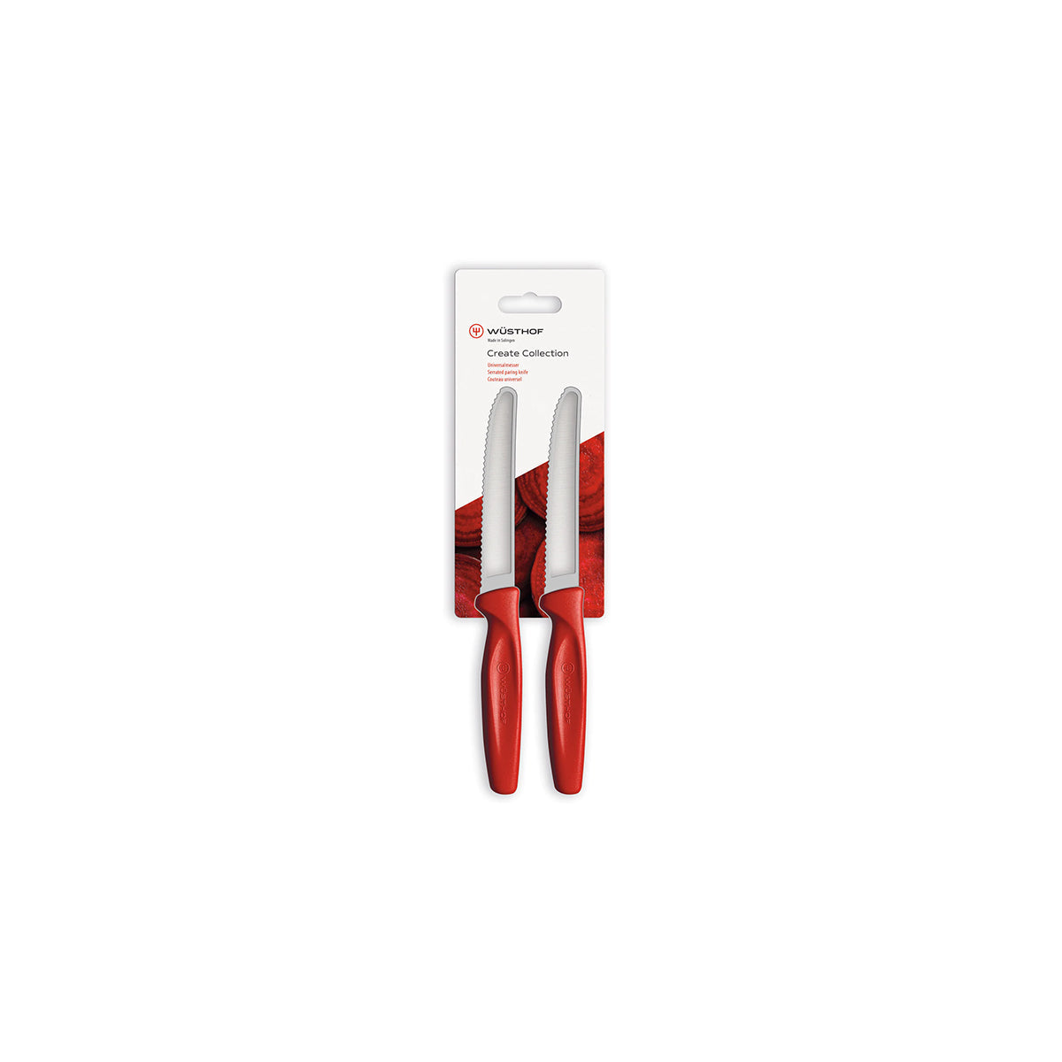 28528 Wusthof Create Serrated Paring Red 100m 2Pk Hang Sell  Tomkin Australia Hospitality Supplies
