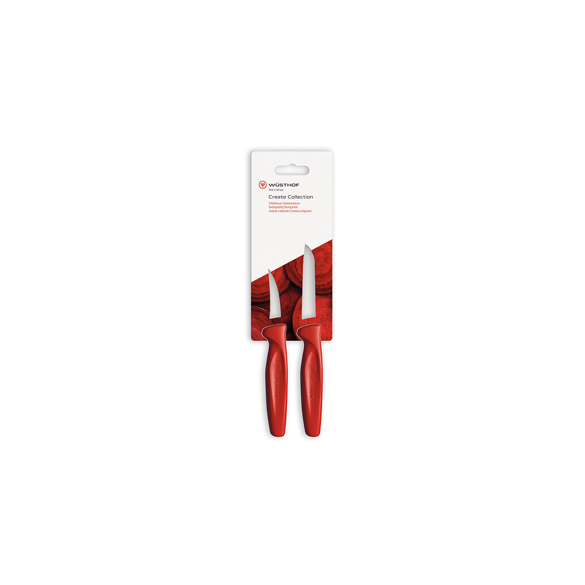 28531 Wusthof Create Paring And Peeling Red 2Pk Hang Sell  Tomkin Australia Hospitality Supplies