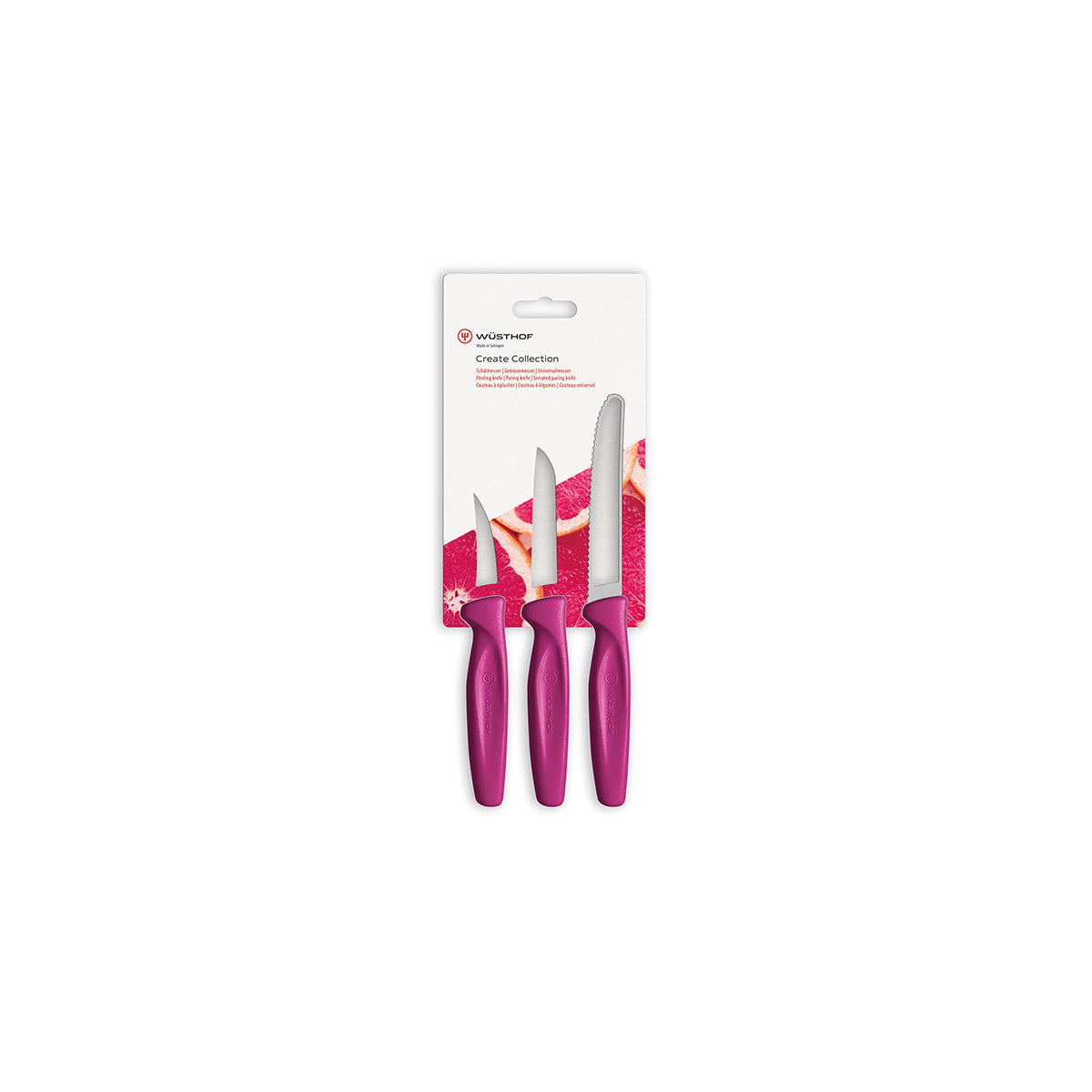 28535 Wusthof Create Paring 3Pk Magenta Hang Sell  Tomkin Australia Hospitality Supplies
