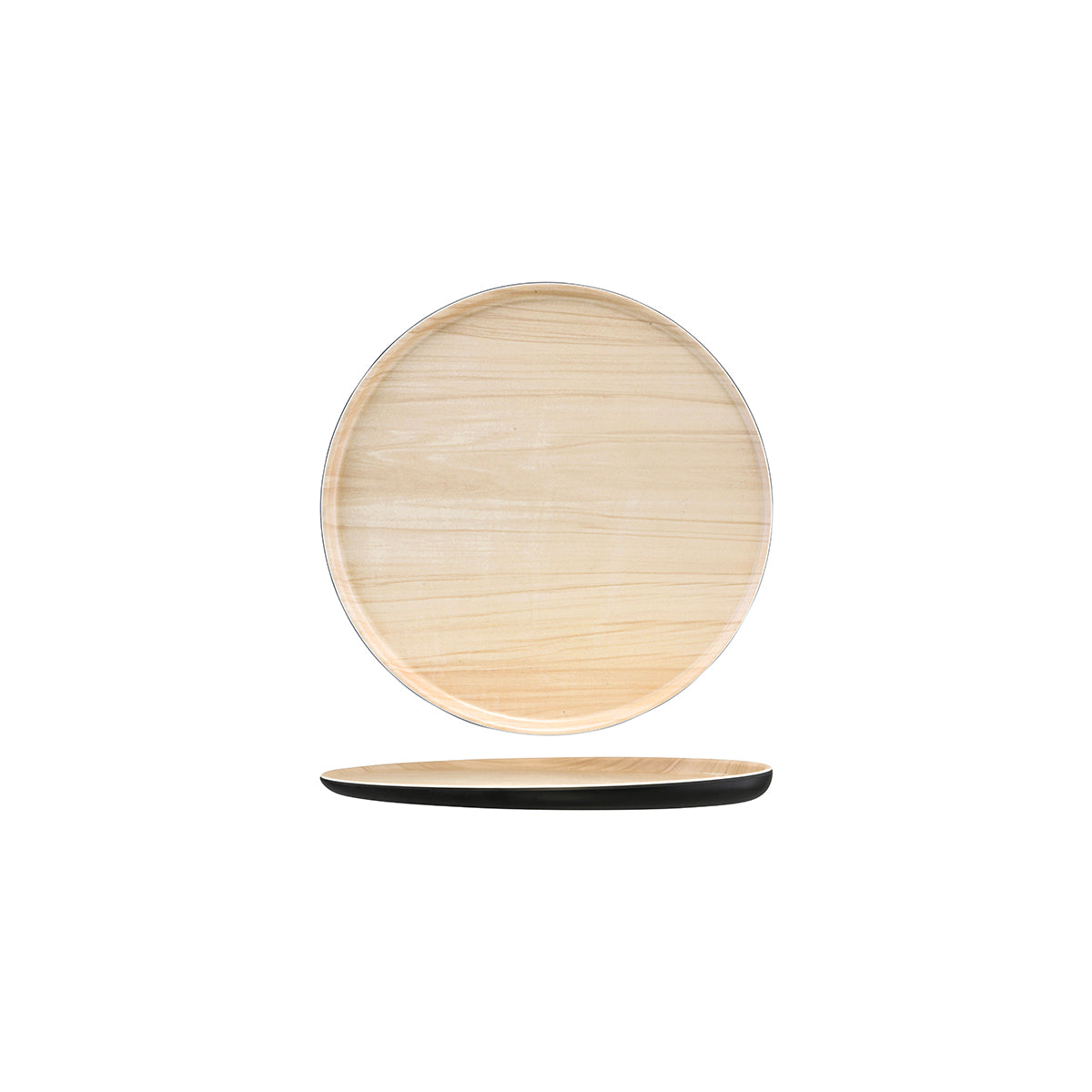 46558 Zicco Melamine Echo Black / Birch Round Platter 227x26mm Tomkin Australia Hospitality Supplies