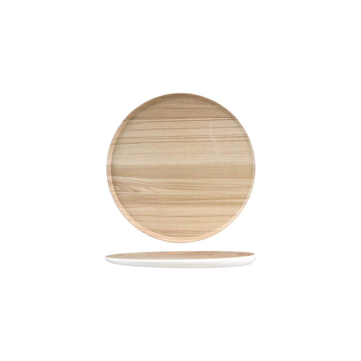 46559 Zicco Melamine Echo White / Birch Round Platter 227x26mm Tomkin Australia Hospitality Supplies