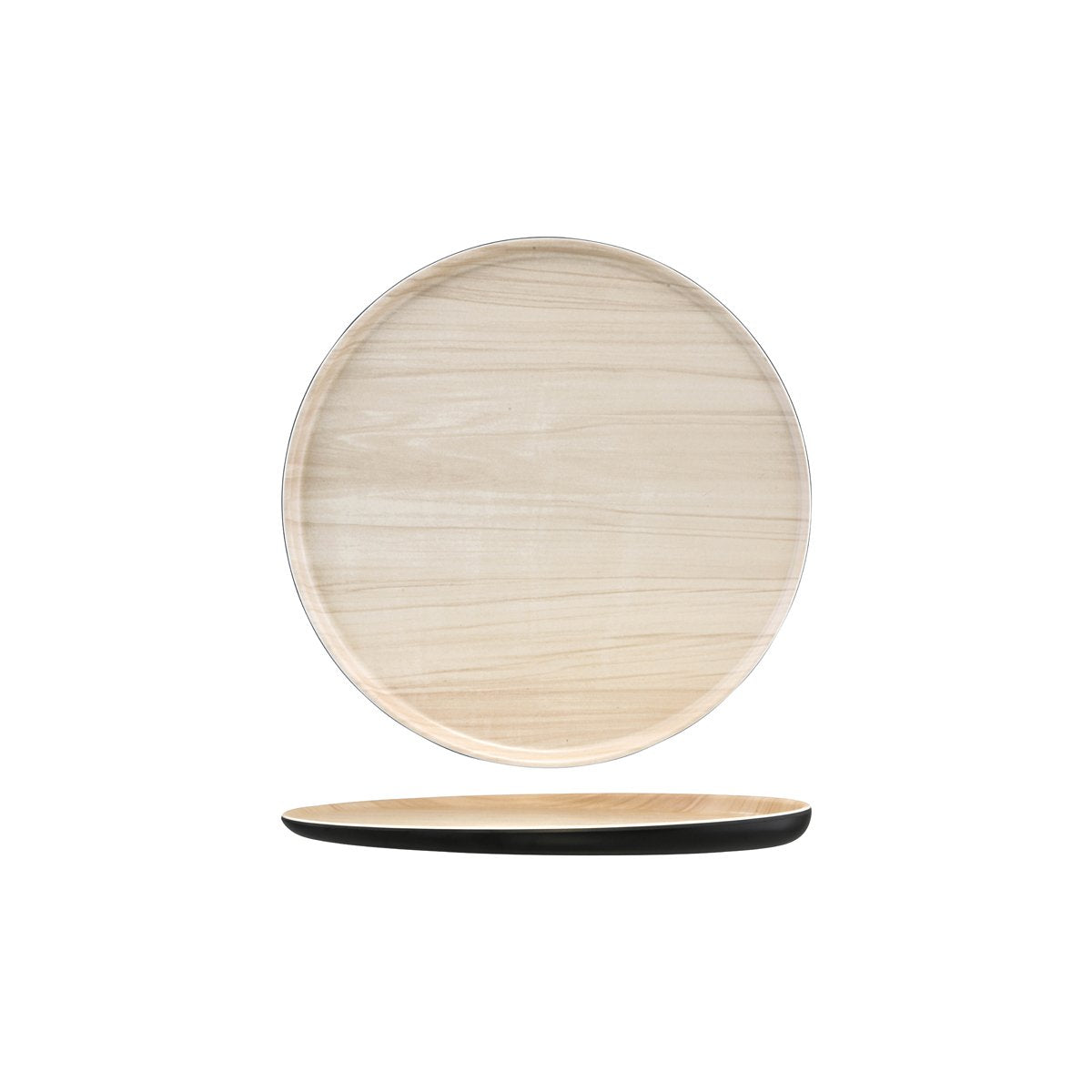 46560 Zicco Zicco Melamine Echo Black / Birch Round Platter 300x26mm Tomkin Australia Hospitality Supplies