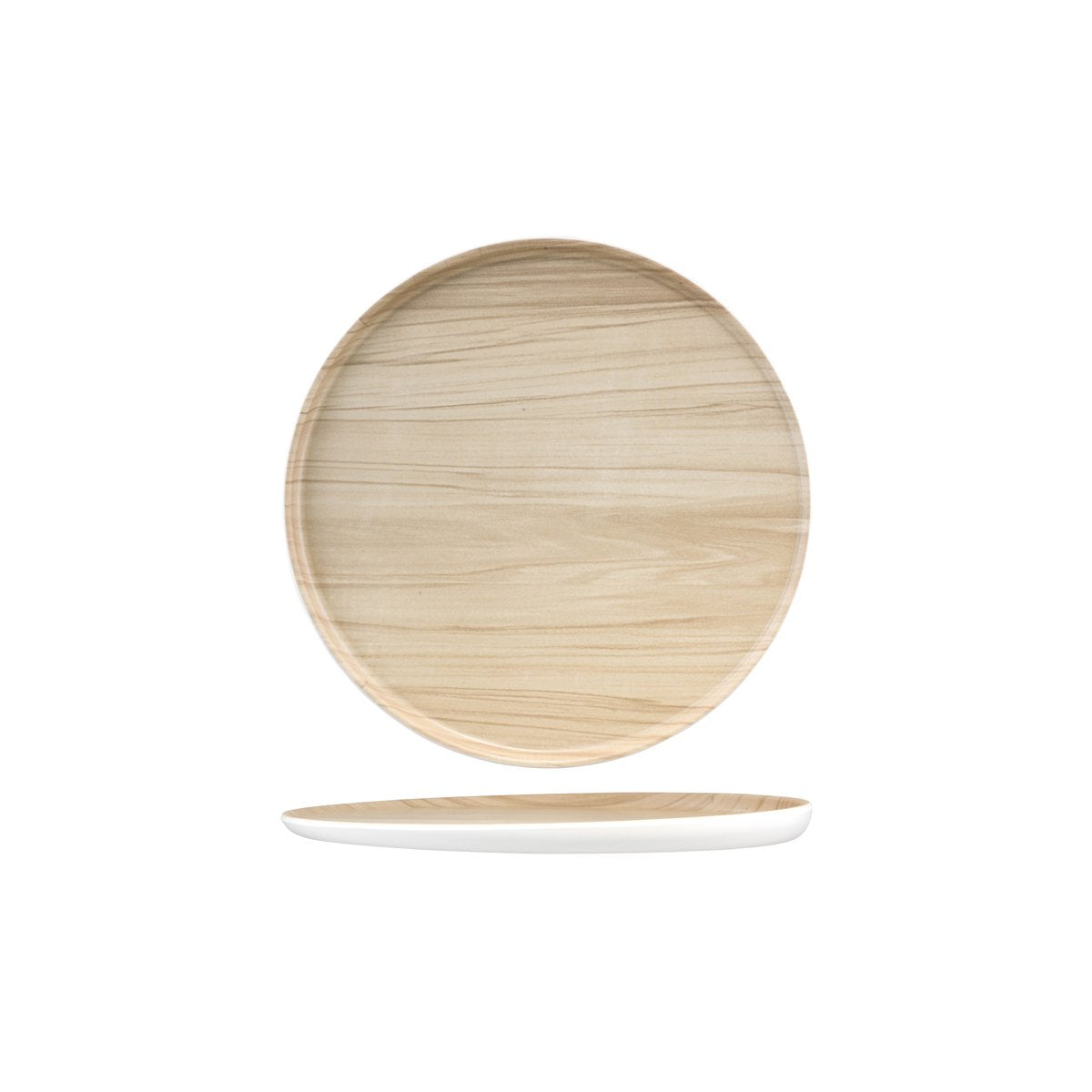 46561 Zicco Zicco Melamine Echo White / Birch Round Platter 300x26mm Tomkin Australia Hospitality Supplies