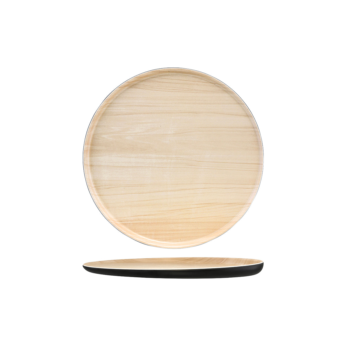 46562 Zicco Melamine Echo Black / Birch Round Platter 329x26mm Tomkin Australia Hospitality Supplies