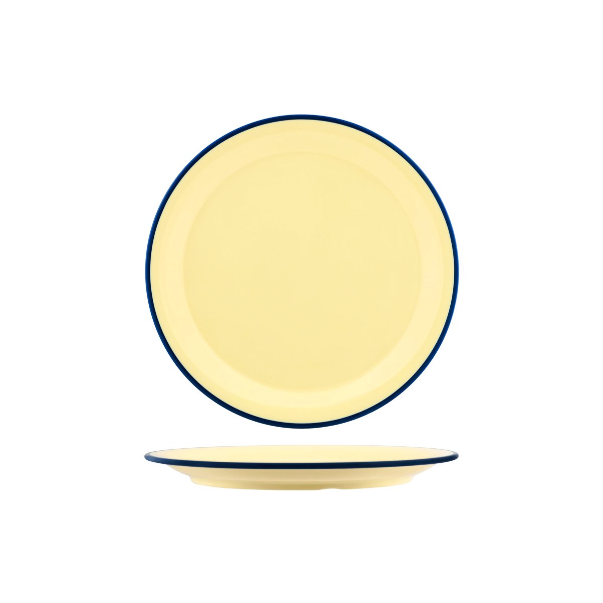 49921 JAB JAB Vintage Yellow / Blue Rim Round Plate 255mm Tomkin Australia Hospitality Supplies