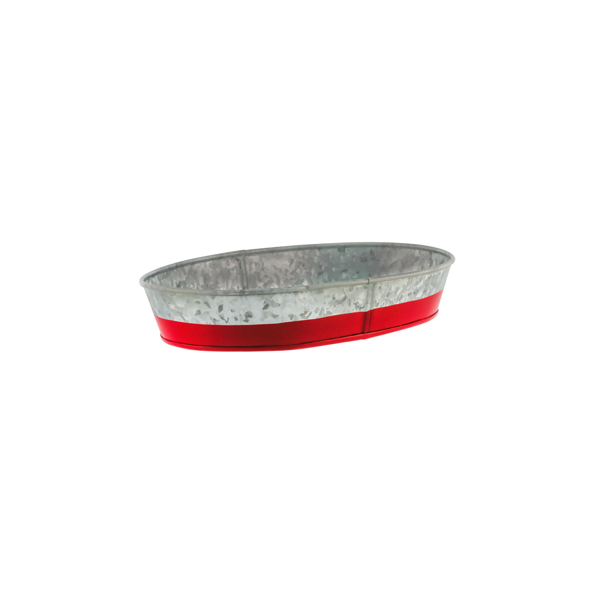 78652 Chef Inox Coney Island Oval Tray Galvanised with Red Base 240x150x45mm Tomkin Australia Hospitality Supplies