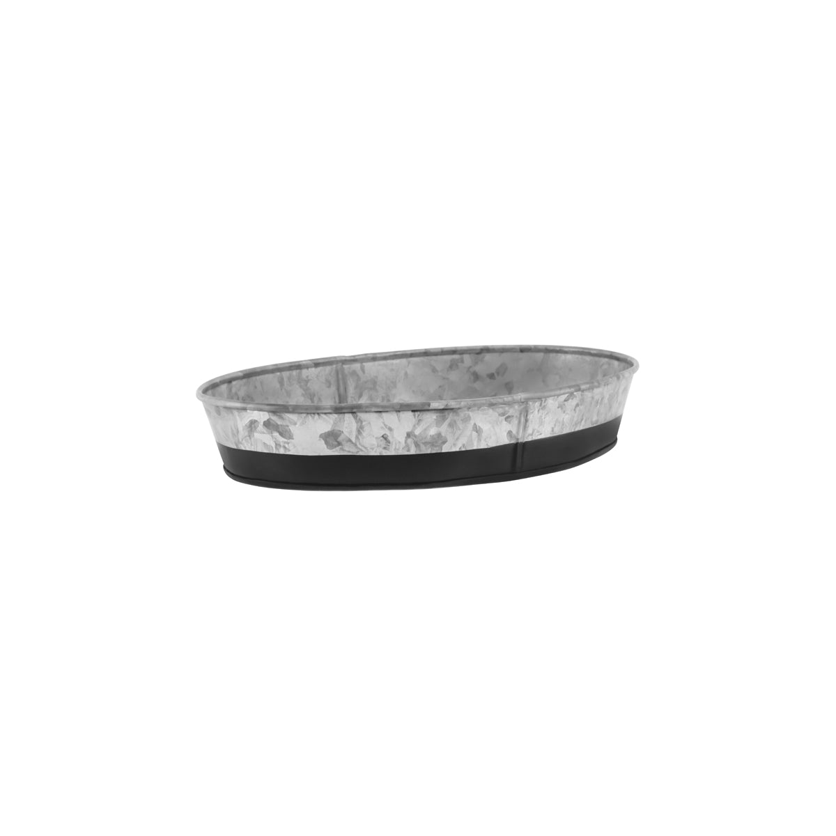 78656 Chef Inox Coney Island Oval Tray Galvanised with Black Base 240x150x45mm Tomkin Australia Hospitality Supplies