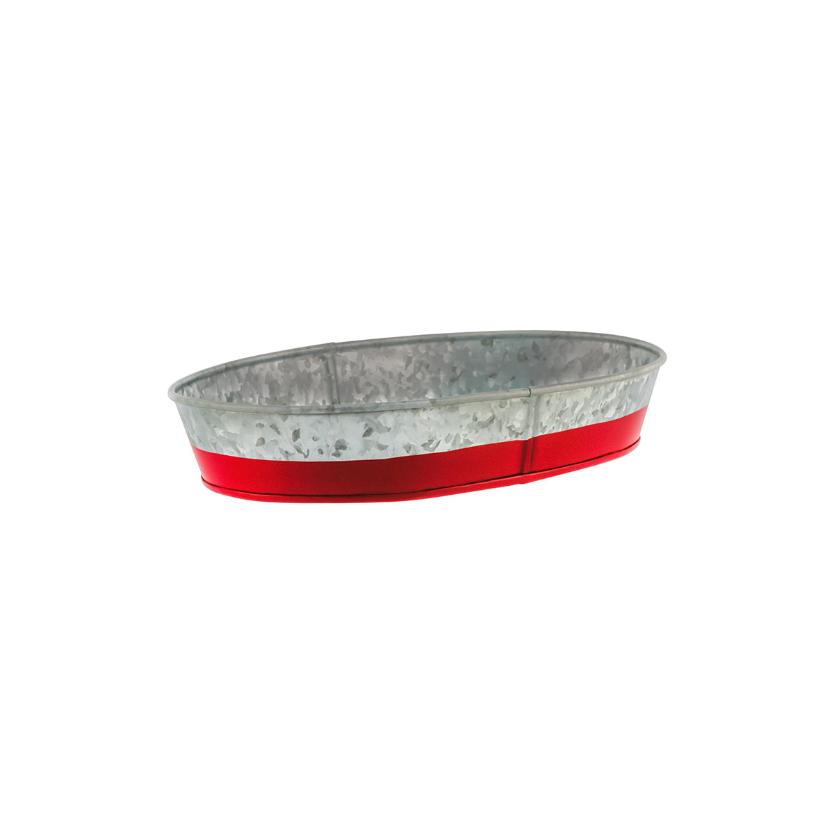 78662 Chef Inox Coney Island Oval Tray Galvanised with Red Base 275x185x45mm Tomkin Australia Hospitality Supplies