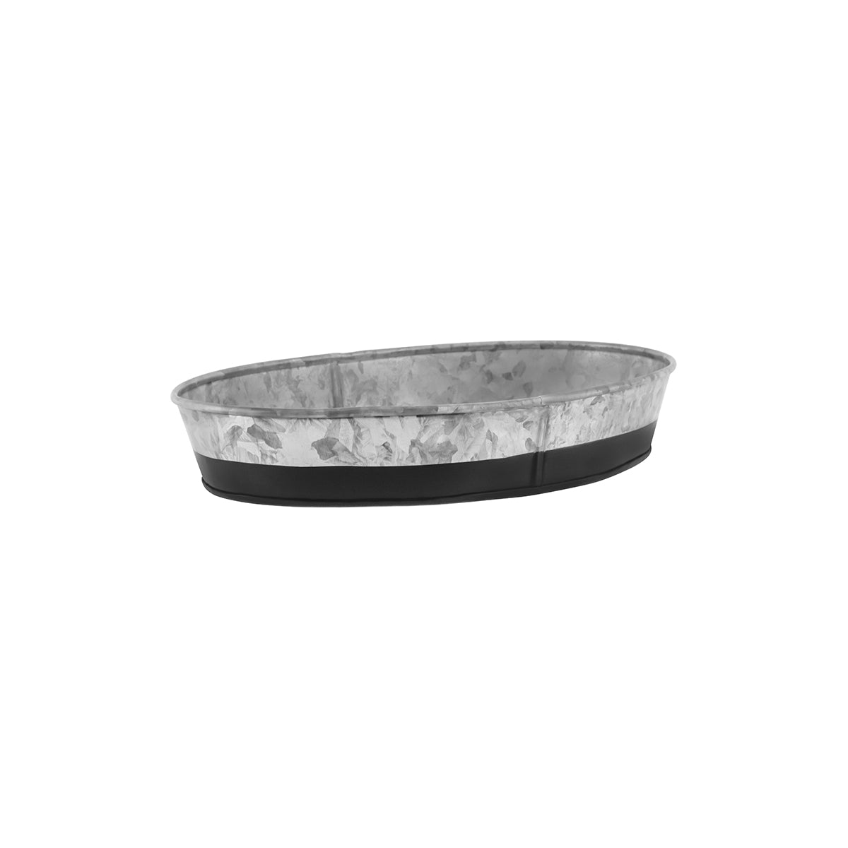 78666 Chef Inox Coney Island Oval Tray Galvanised with Black Base 275x185x45mm Tomkin Australia Hospitality Supplies