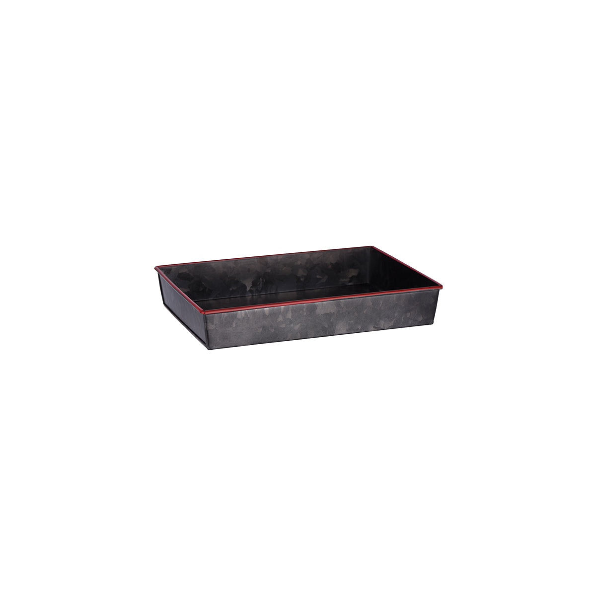 Coney Island Rectangular Flared Black Galvanised Tray with Red Rim 240x160x40mm