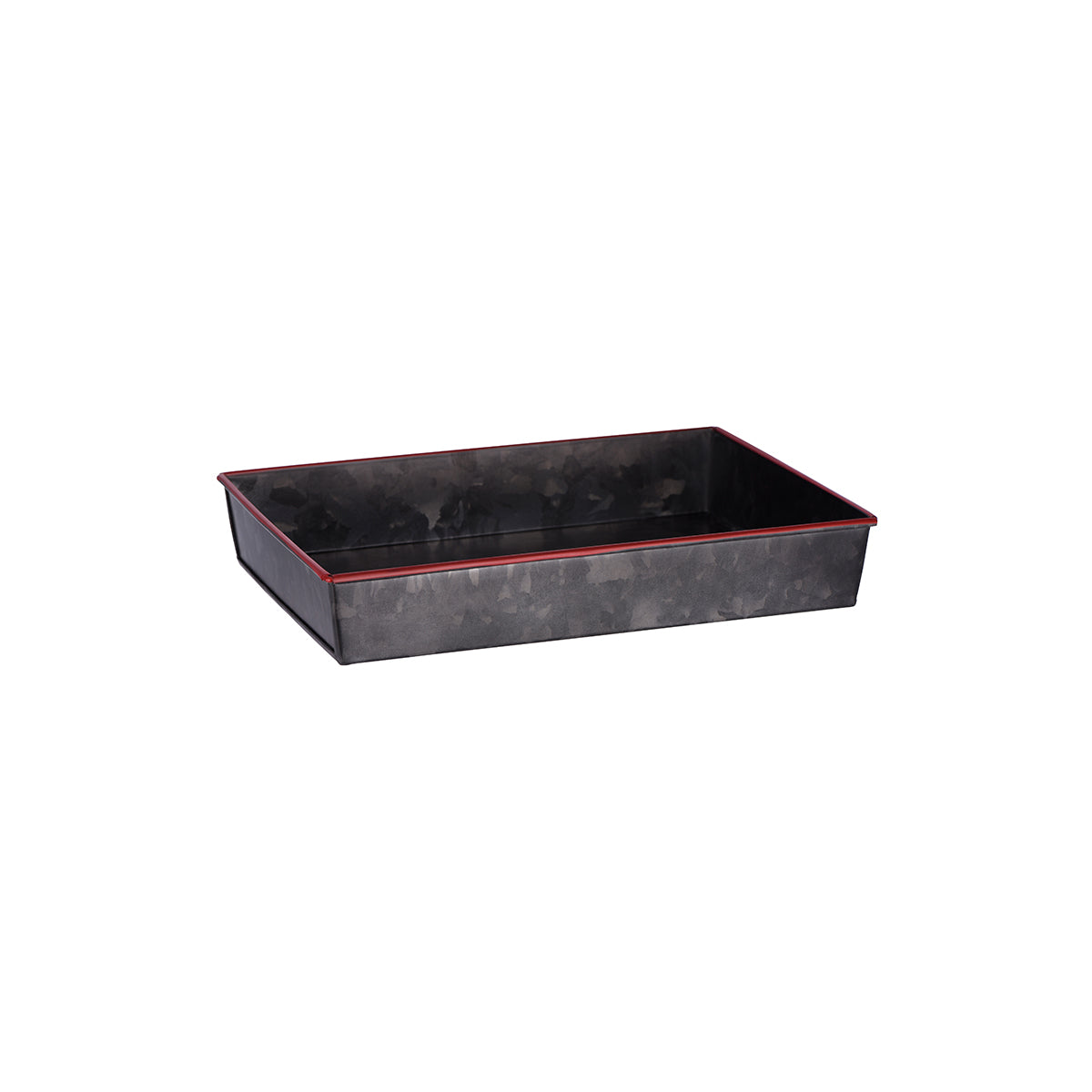 78741 Chef Inox Coney Island Rectangular Tray Flared Black Galvanised with Red Rim 270x190x45mm Tomkin Australia Hospitality Supplies