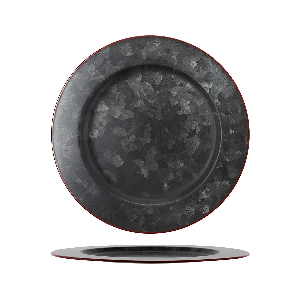 78763 Chef Inox Coney Island Round Plate Wide Rim Black Galvanised Red Rim 280mm Tomkin Australia Hospitality Supplies