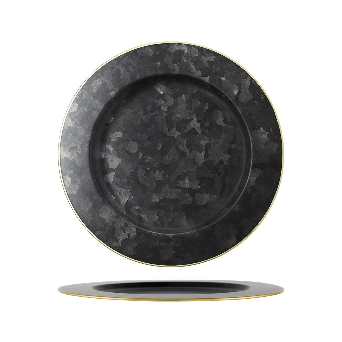 78764 Chef Inox Coney Island Round Plate Wide Rim Black Galvanised Gold Rim 280mm Tomkin Australia Hospitality Supplies