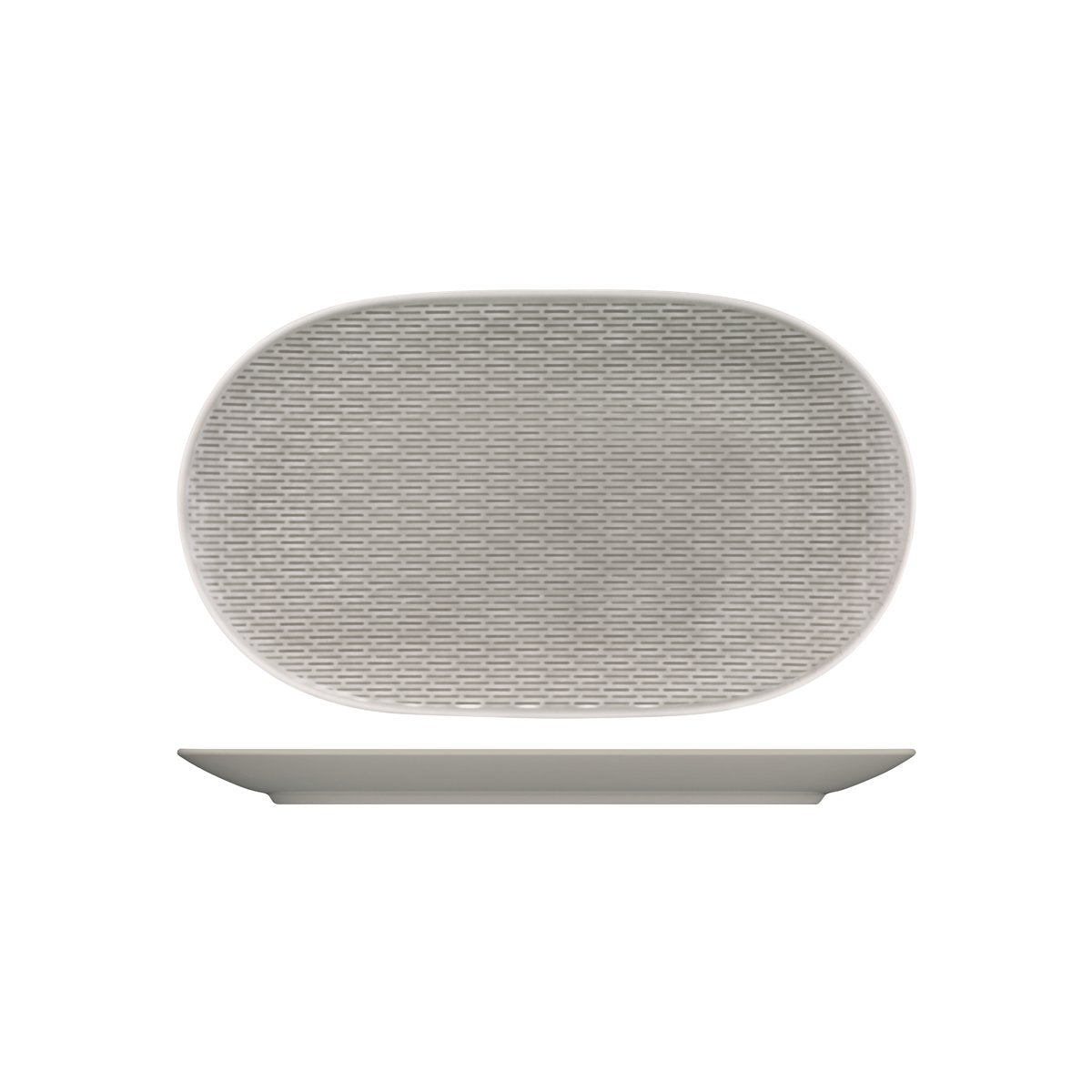 BHS6732287A Bauscher Bauscher Scope Glow Grey Oval Coupe Platter 370x222mm Tomkin Australia Hospitality Supplies