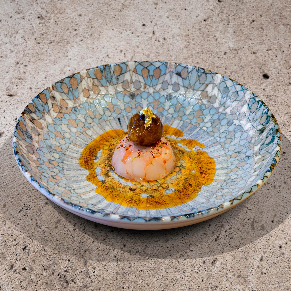 130148 Bonna Luca Mosaic Round Coupe Plate 210x20mm Tomkin Australia Hospitality Supplies