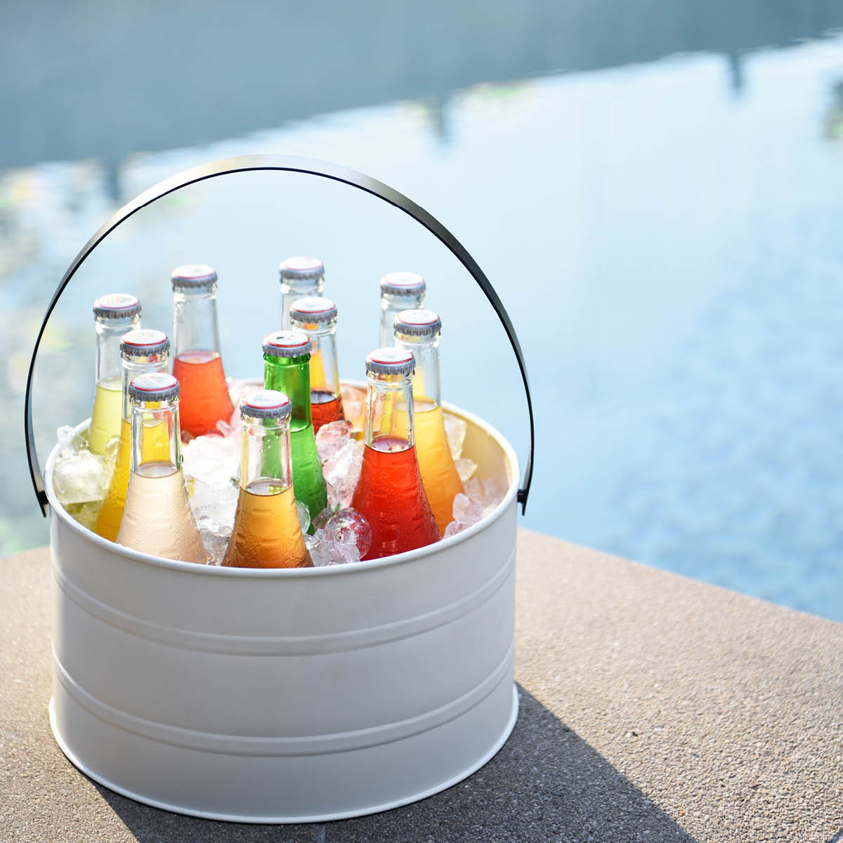 78840 Chef Inox Coney Island Creme Powder Coated Round Pail with Leather Handle 285x150mm Tomkin Australia Hospitality Supplies