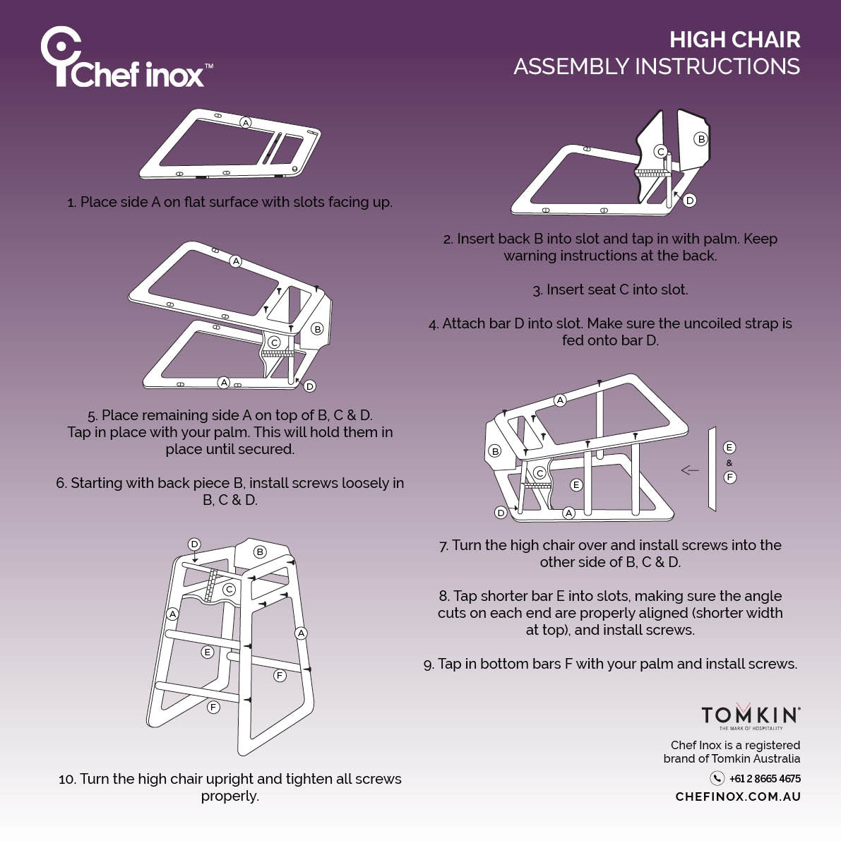 '09801 Chef Inox High Chair Natural 513x502x733mm Tomkin Australia Hospitality Supplies