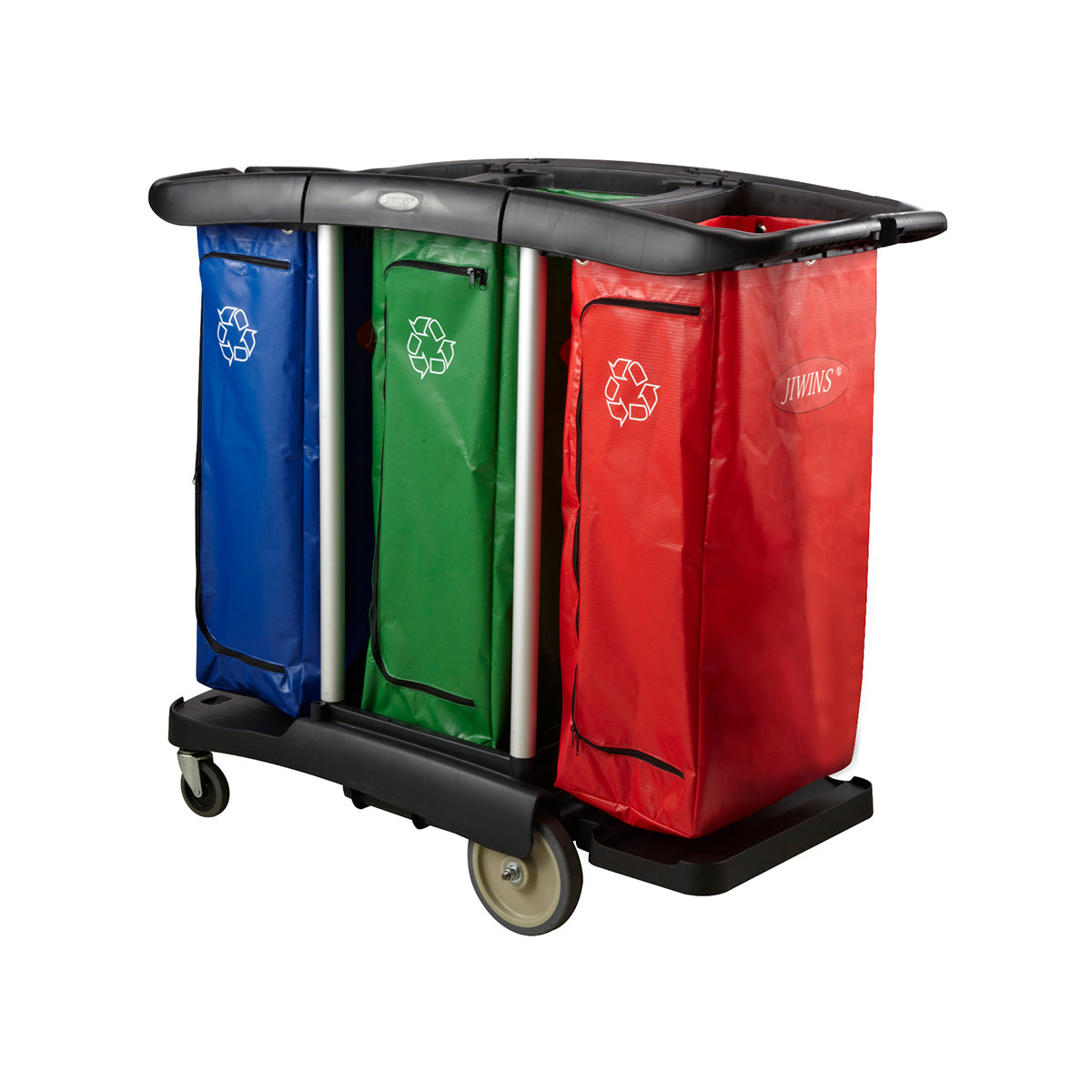 JW-CCTD Jiwins Triple Capacity Cleaning Cart Black 1301x575x1129mm Tomkin Australia Hospitality Supplies
