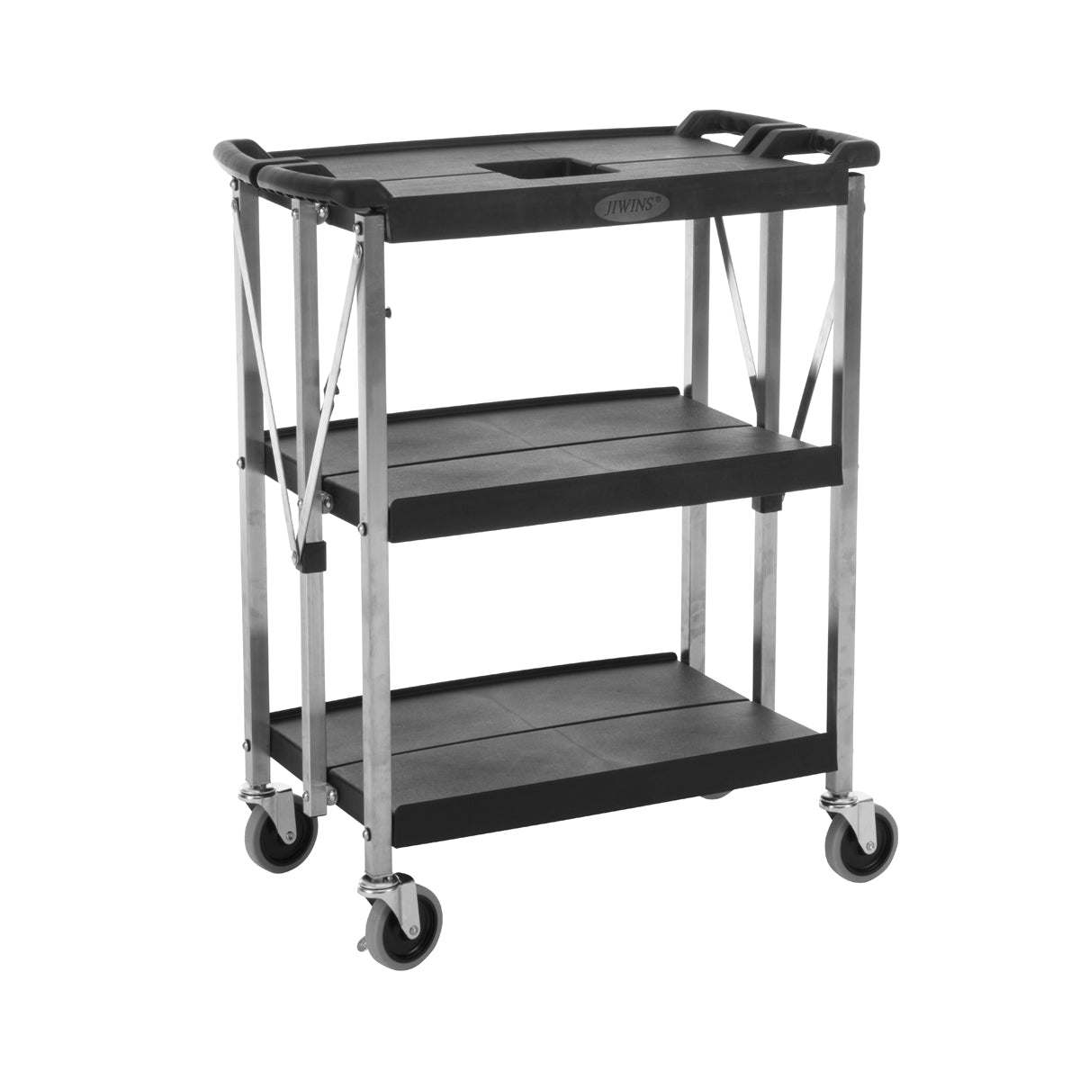 JW-FC2115 Jiwins Folding Trolley 3 Tier Black 420x760x900mm Tomkin Australia Hospitality Supplies