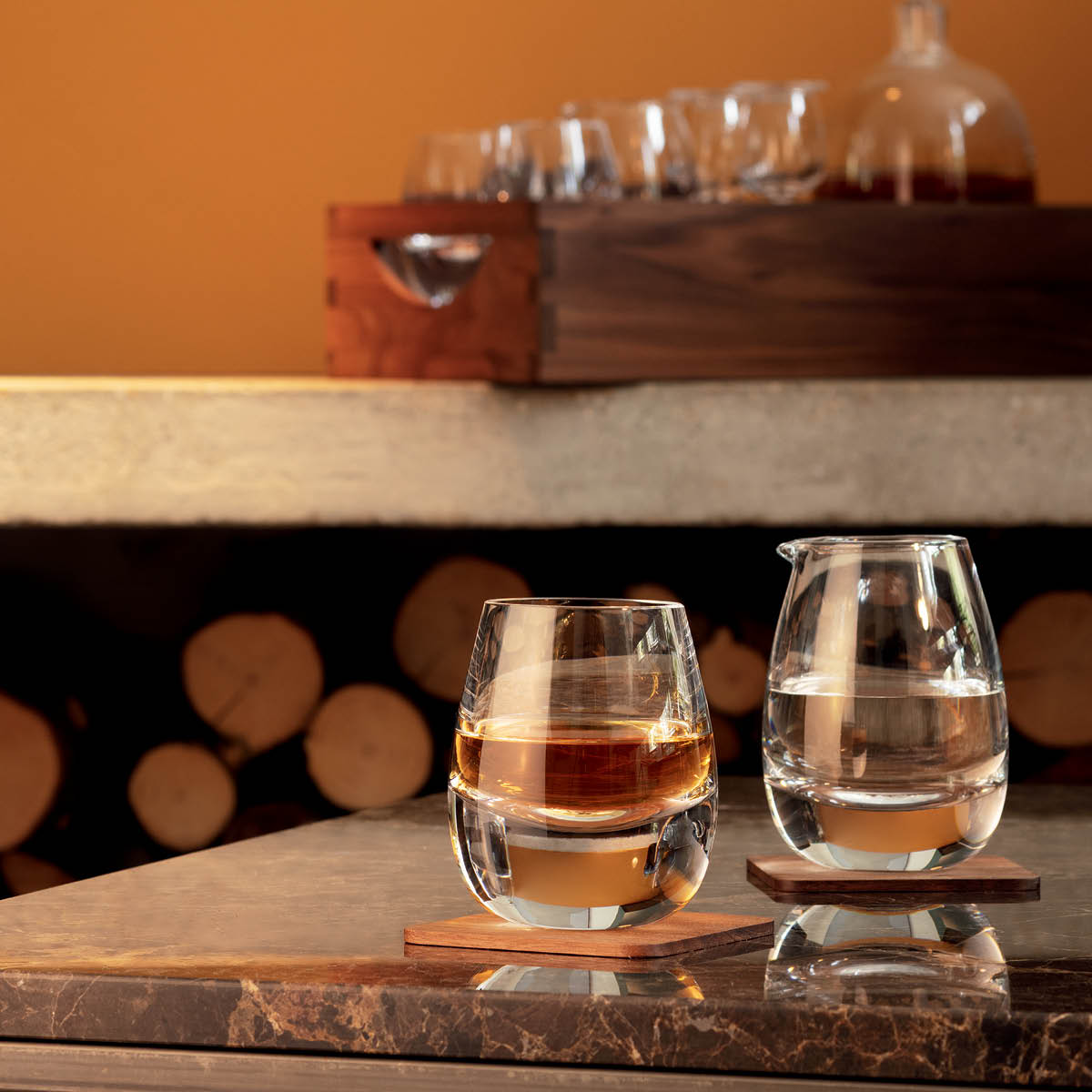 Whisky Islay Shot Glass &amp; Walnut Coaster 80ml 2pc Set - DISCONTINUED BY SUPPLIER