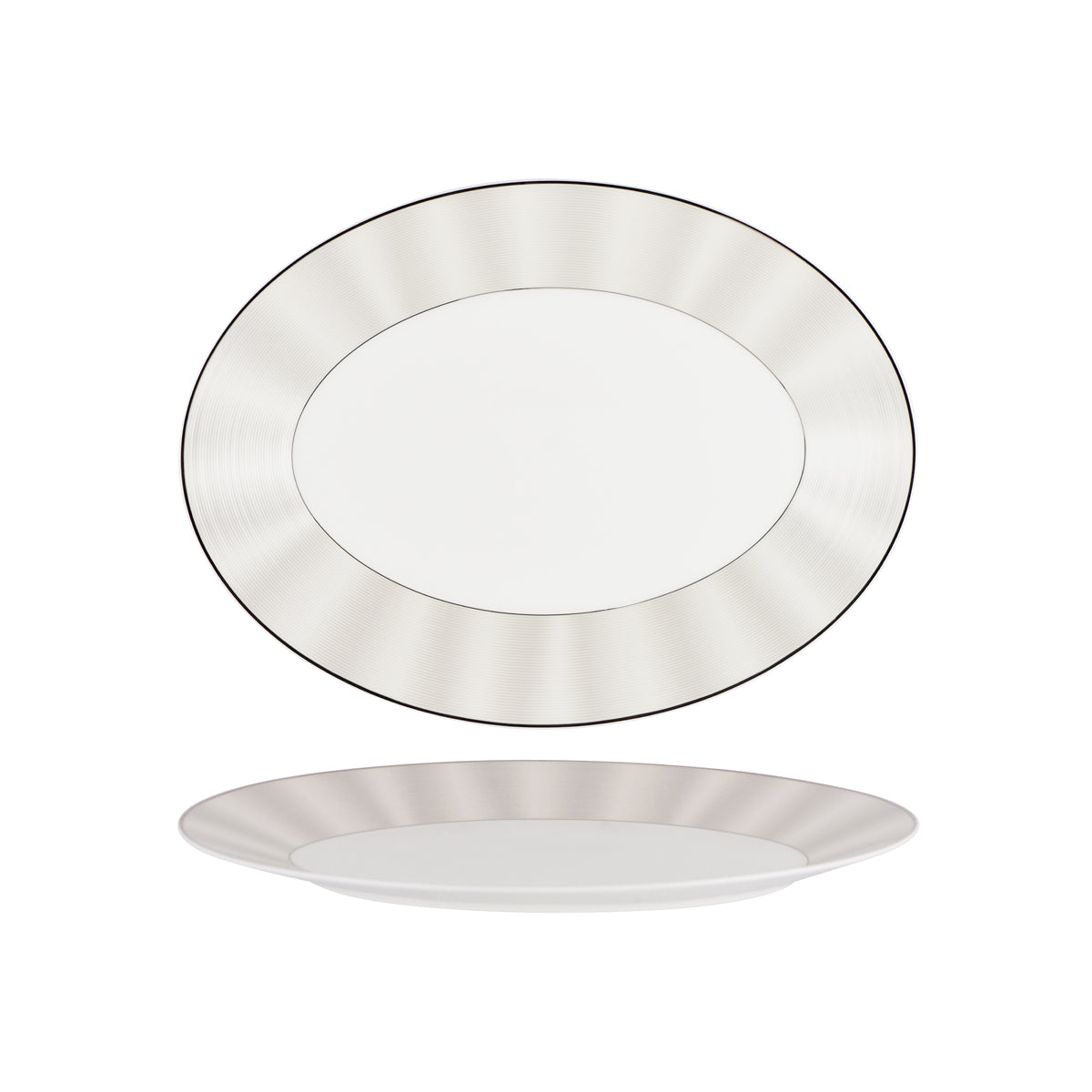11733-4086H Nikko Japan Silk Platinum Oval Plate Wide Rim 360mm Tomkin Australia Hospitality Supplies
