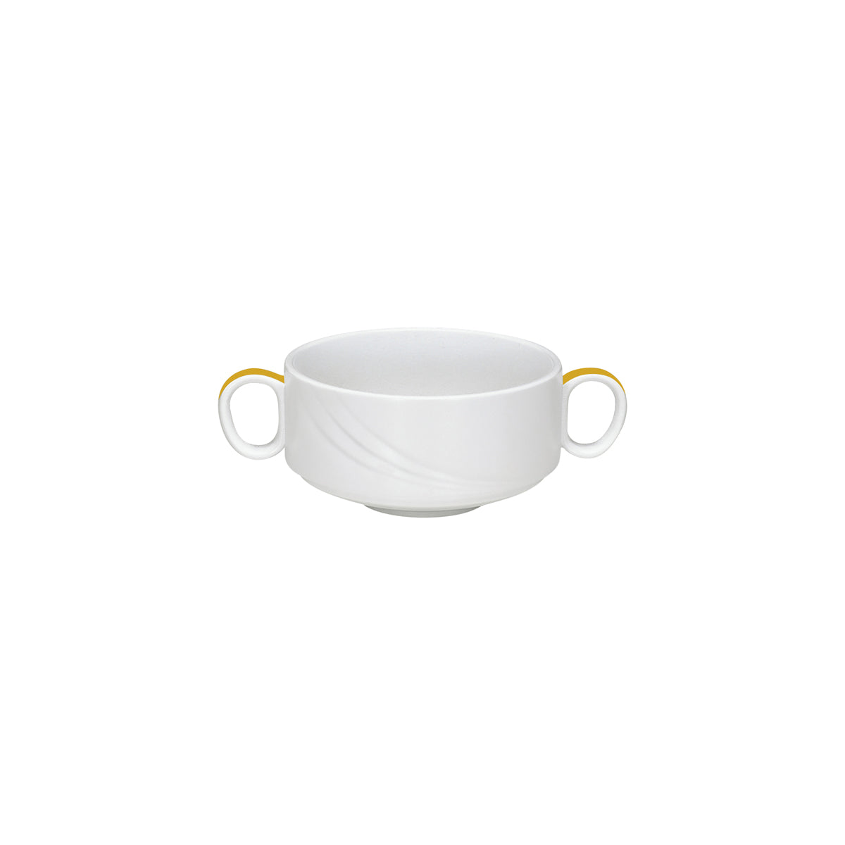 SH9182740/62981 Donna Senior Decor Stackable Soup Cup with 2 Handles with Yellow Band 108x66mm / 480ml Tomkin Australia Hospitality Supplies