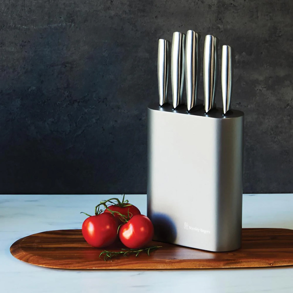 Vertical Oval Metallic Pewter 6pc Knife Block Set