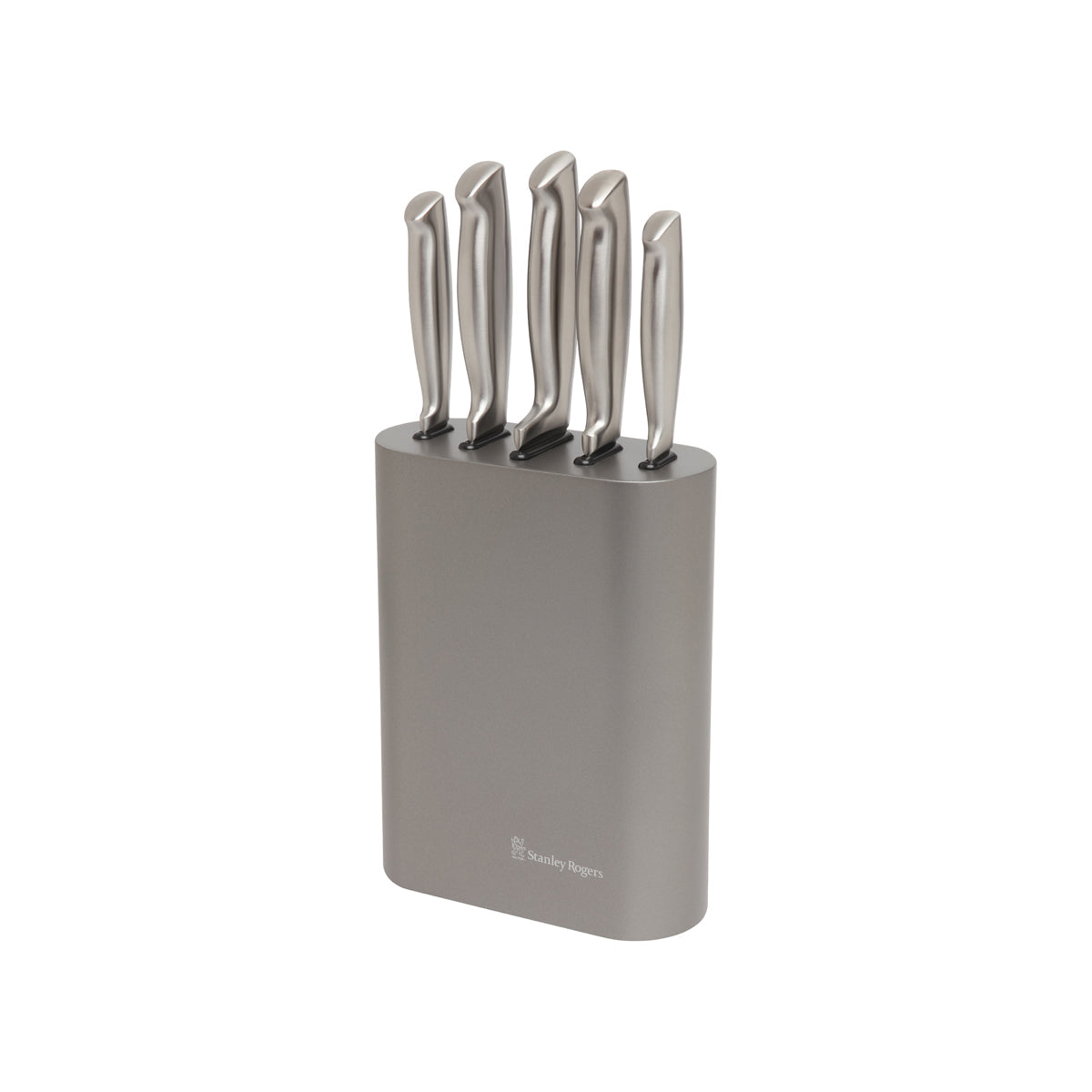 SR41416 Stanley Rogers Vertical Oval Metallic Pewter 6pc Knife Block Set Tomkin Australia Hospitality Supplies