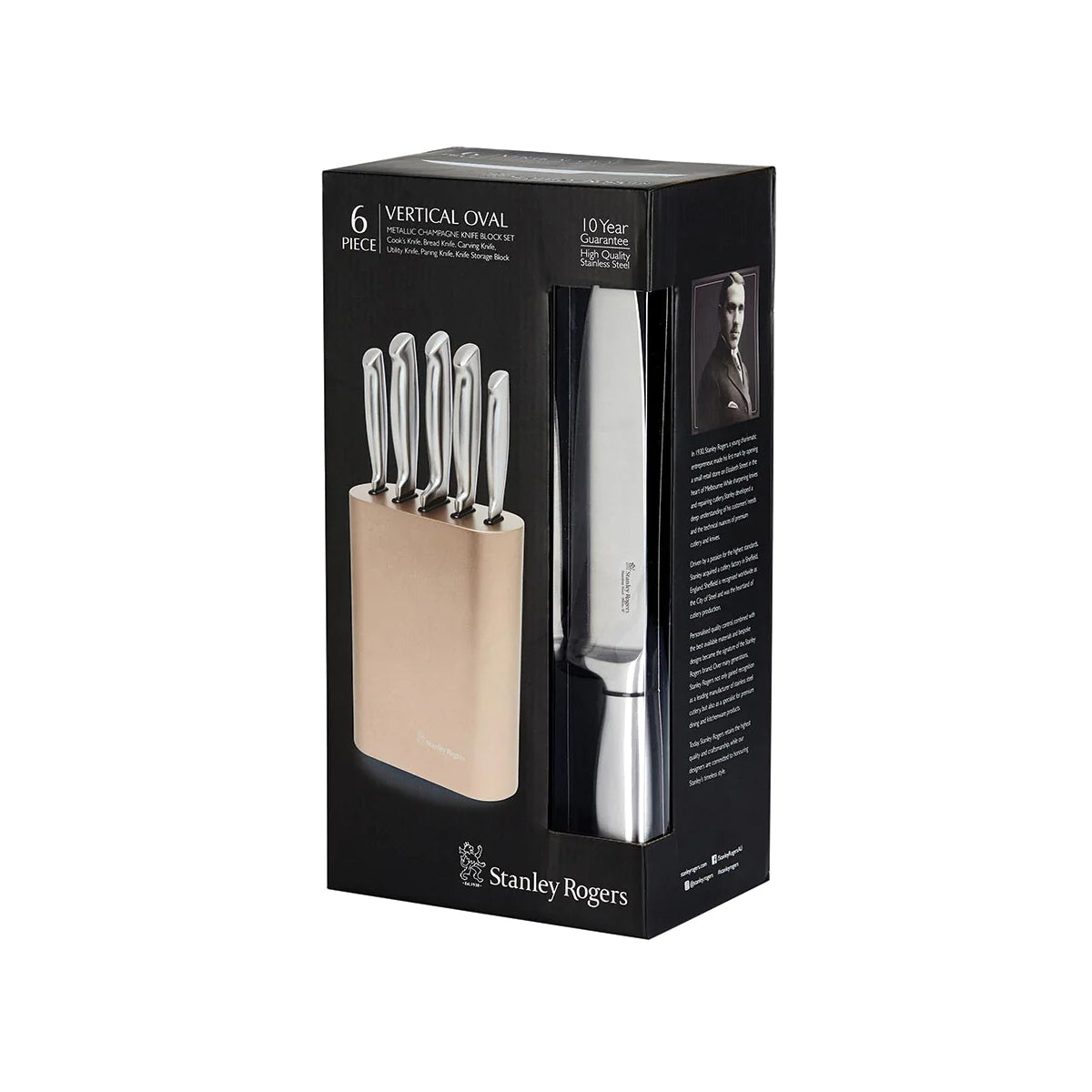 Vertical Oval Metallic Champagne 6pc Knife Block Set - DISCONTINUED BY SUPPLIER