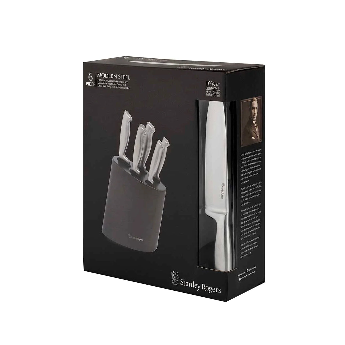 Modern Steel Metallic Mocha 6pc Knife Block Set