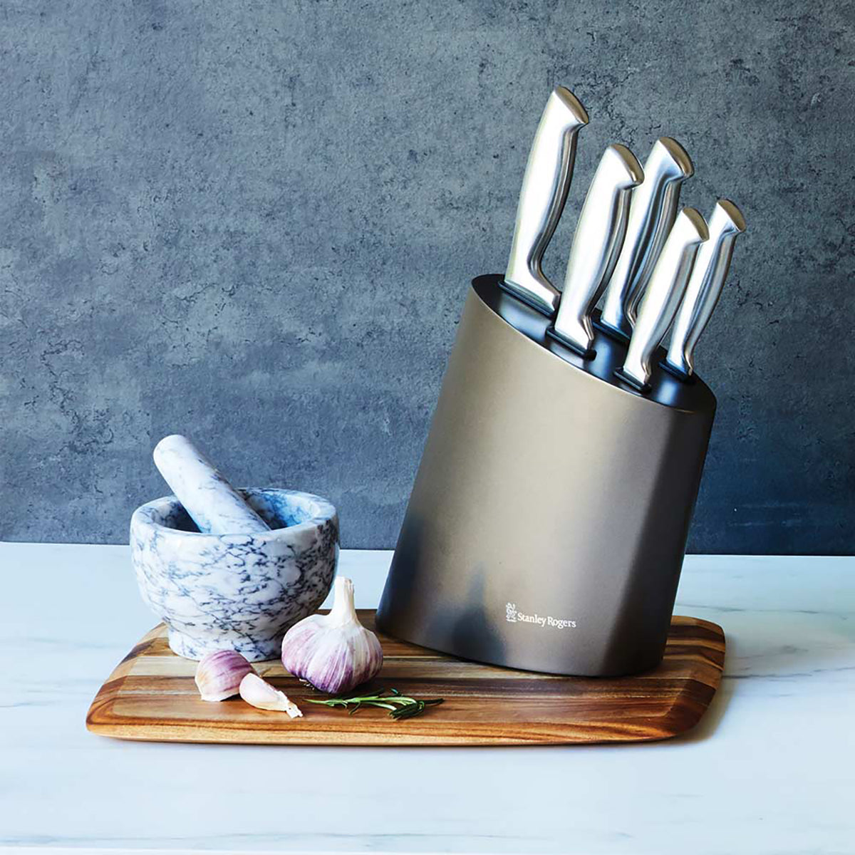 Modern Steel Metallic Mocha 6pc Knife Block Set