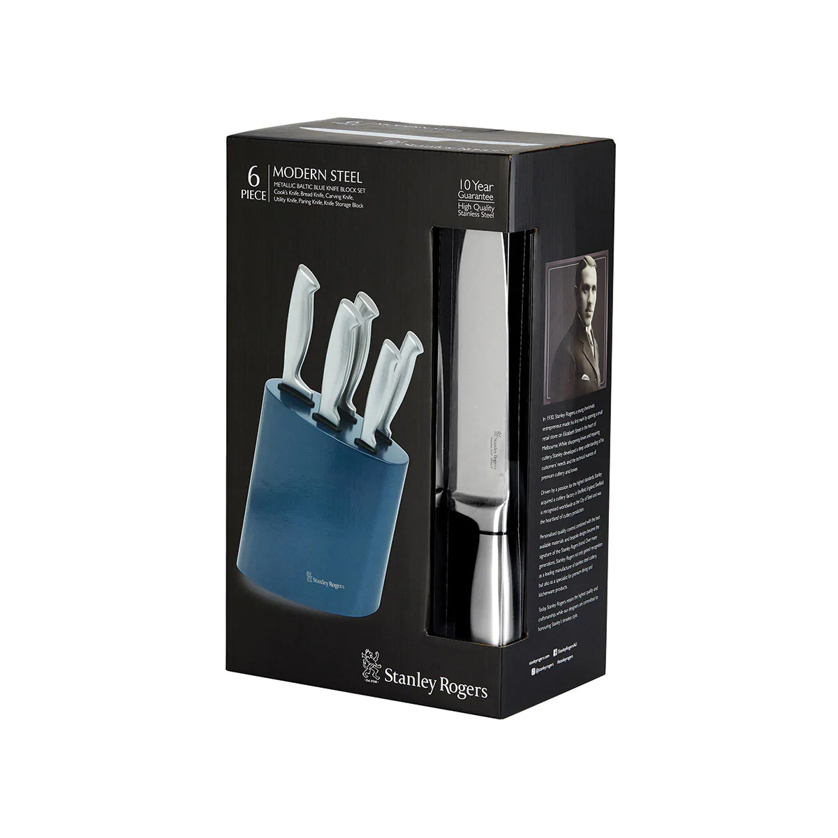 Modern Steel Metallic Baltic Blue 6pc Knife Block Set