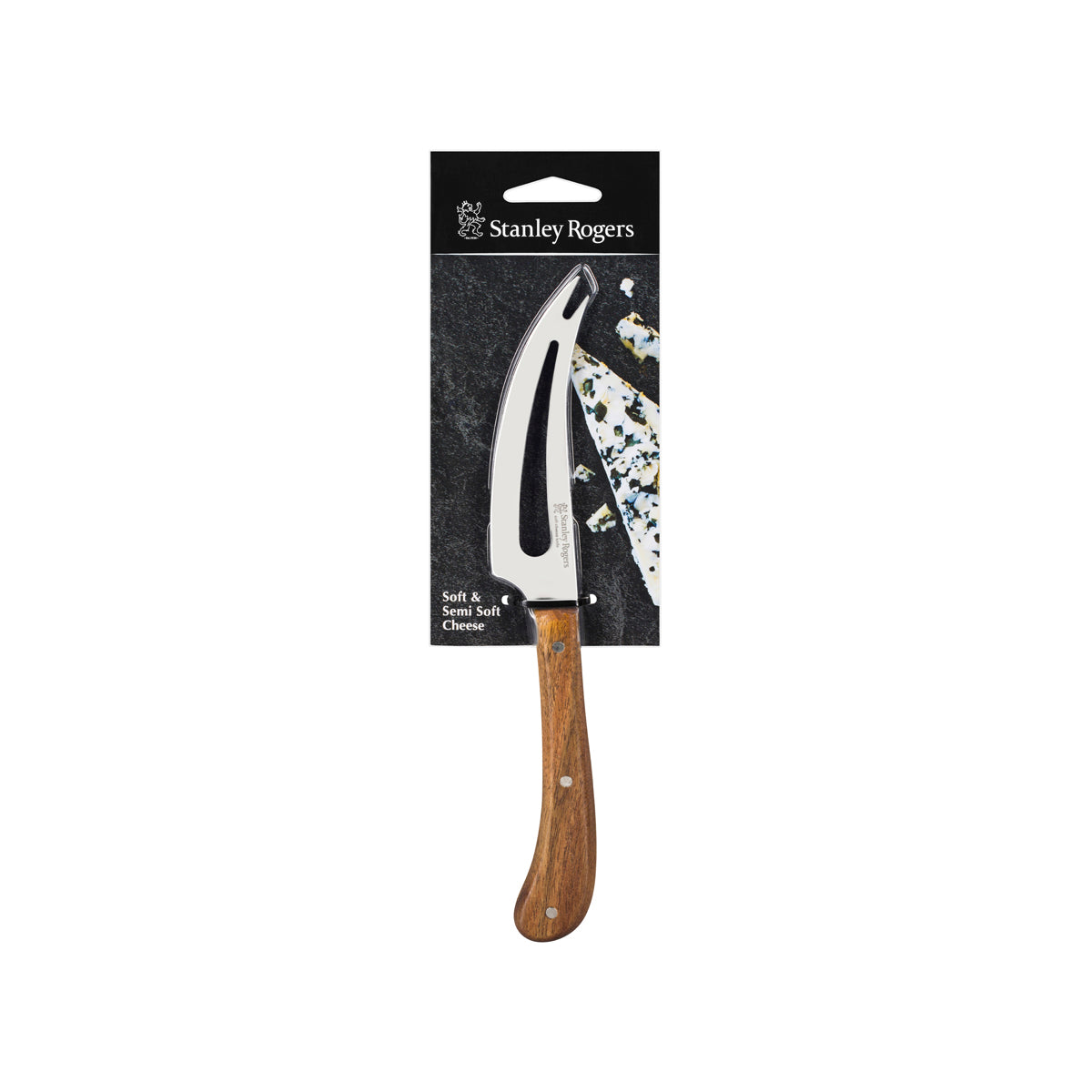 SR50763 Stanley Rogers Pistol Grip Slotted Soft Cheese Knife Acacia Tomkin Australia Hospitality Supplies