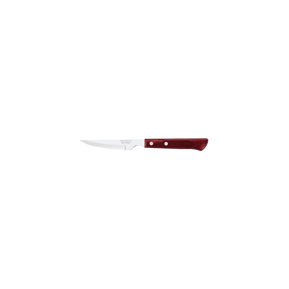 TM21109/074 Tramontina Churrasco Steak Knife Serrated Narrow Blade with Polywood Handle Red 102mm Tomkin Australia Hospitality Supplies