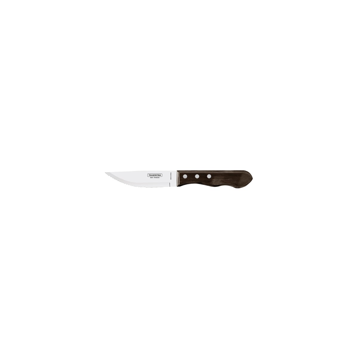 TM21116/095 Tramontina Churrasco Steak Knife Jumbo Serrated Wide Blade with Polywood Handle Brown 127mm Tomkin Australia Hospitality Supplies