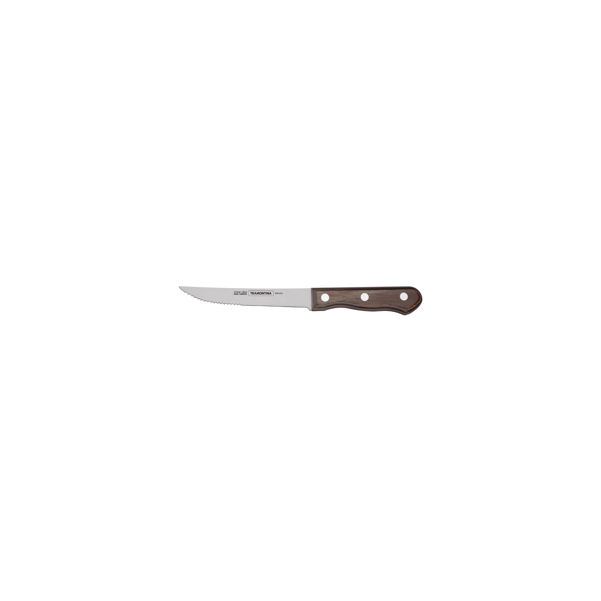 TM21411/095 Tramontina Churrasco Steak Knife Jumbo Serrated Narrow Blade with Polywood Handle Brown 127mm Tomkin Australia Hospitality Supplies