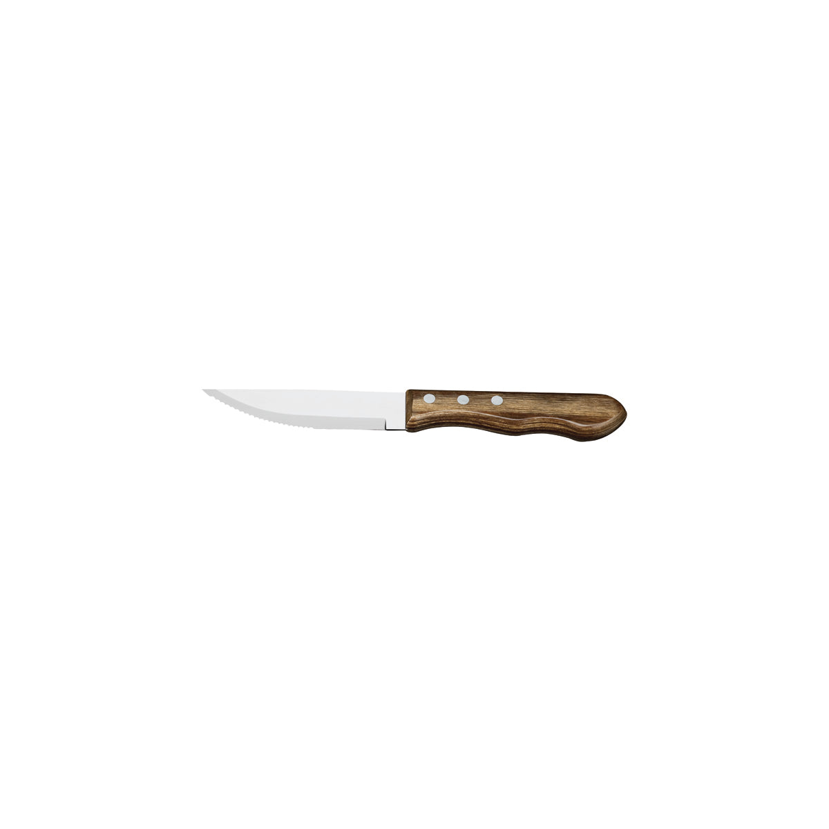 TM38299/002 Tramontina Churrasco Steak Knife Jumbo Serrated Wide Blade with Polywood Handle Brown 127mm With Reverse Logo Tomkin Australia Hospitality Supplies