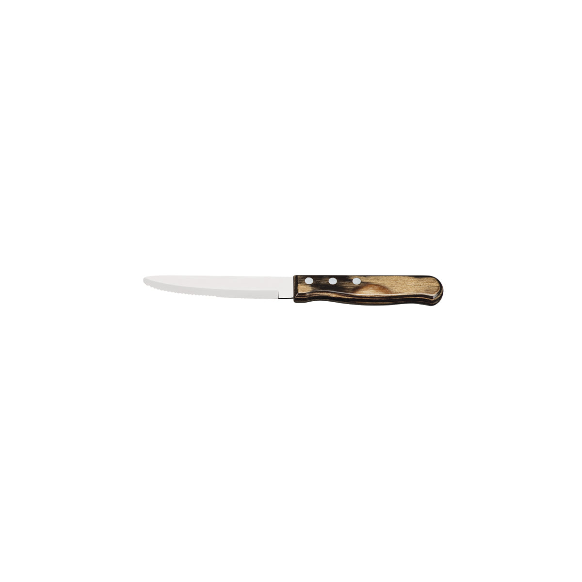 TM38299/005 Tramontina Churrasco Steak Knife Serrated Wide Blade with Polywood Handle Brown 152mm With Reverse Logo Tomkin Australia Hospitality Supplies