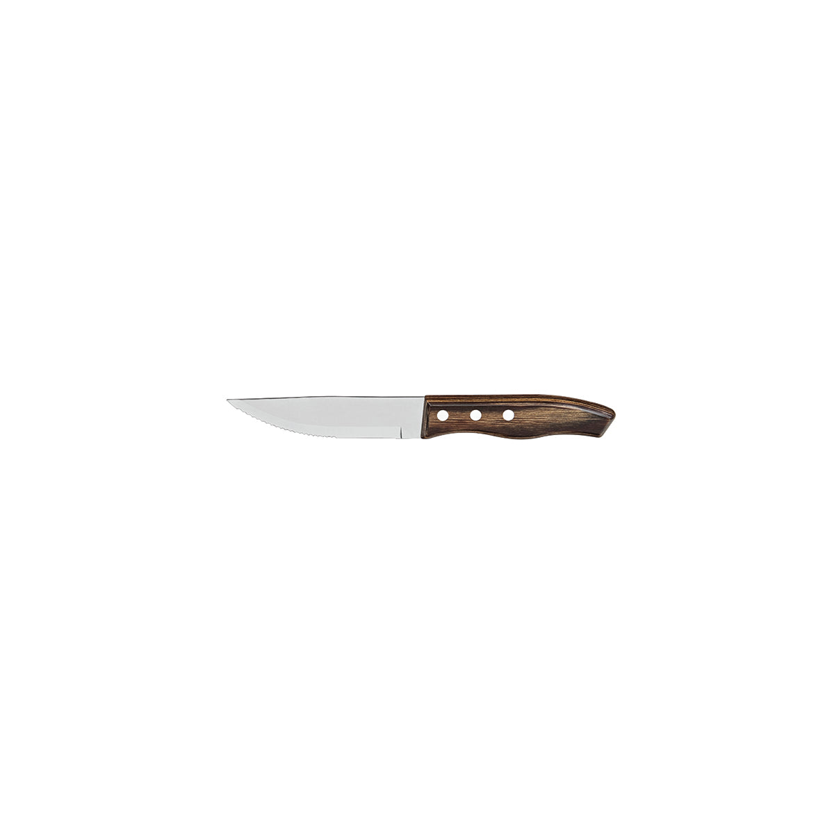 TM38299/007 Tramontina Churrasco Rio Grande Steak Knife Jumbo Serrated Wide Blade with Polywood Handle Brown 127mm With Reverse Logo Tomkin Australia Hospitality Supplies