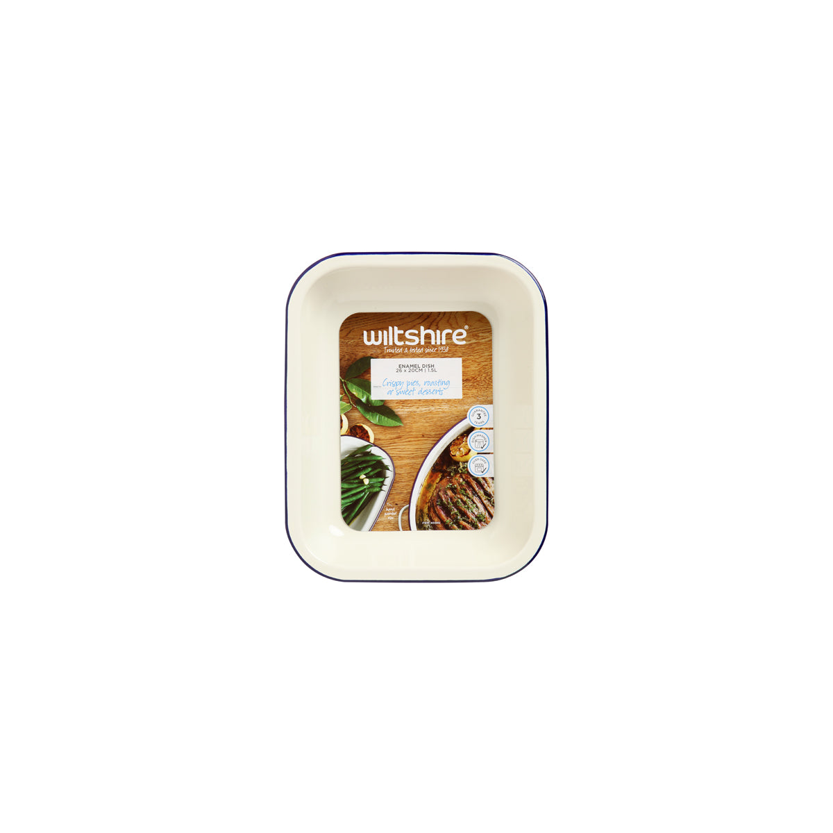 Enamel Oblong Pie Dish Blue 1500ml