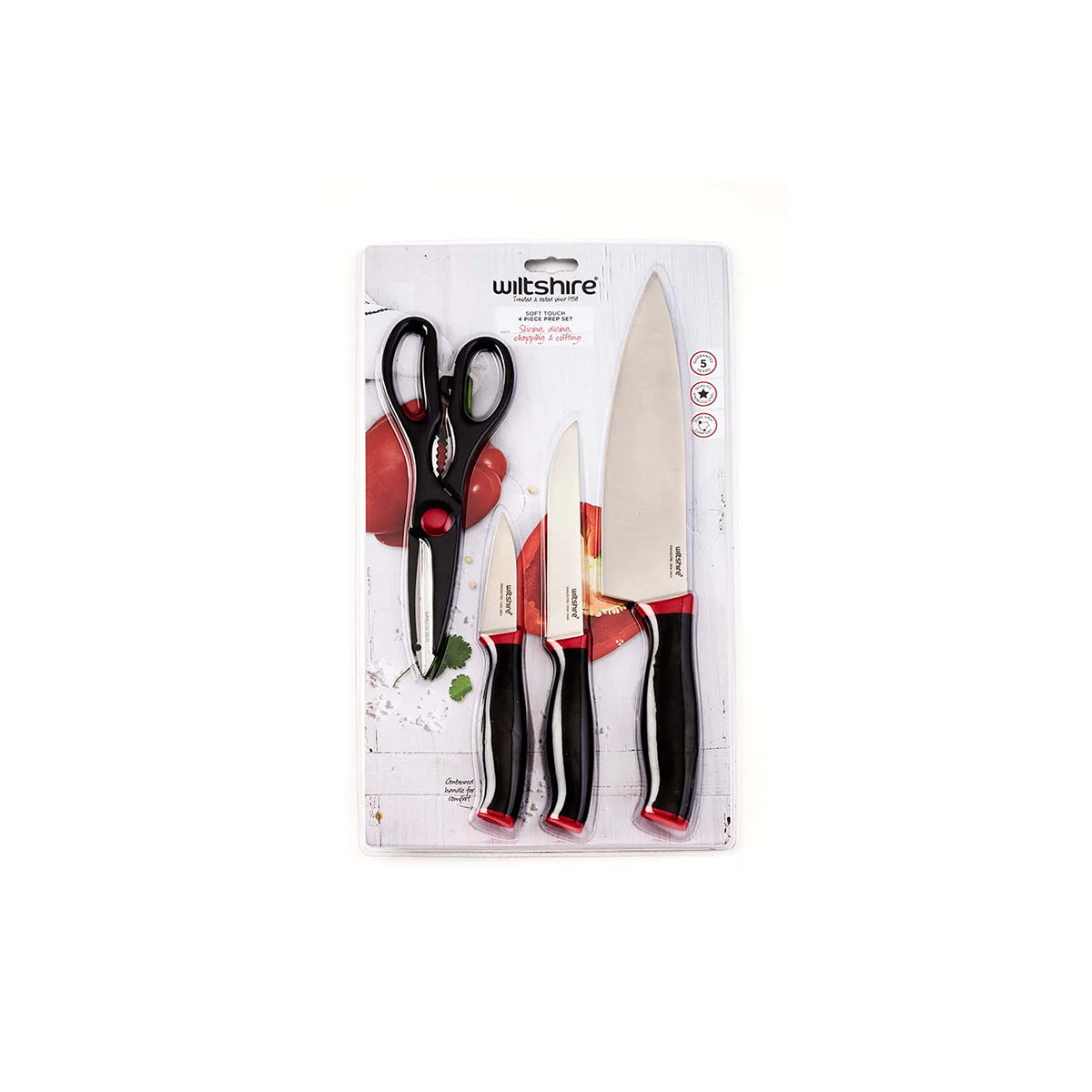 WLT41427 WILTSHIRE Soft Touch Red 4pc Set Tomkin Australia Hospitality Supplies
