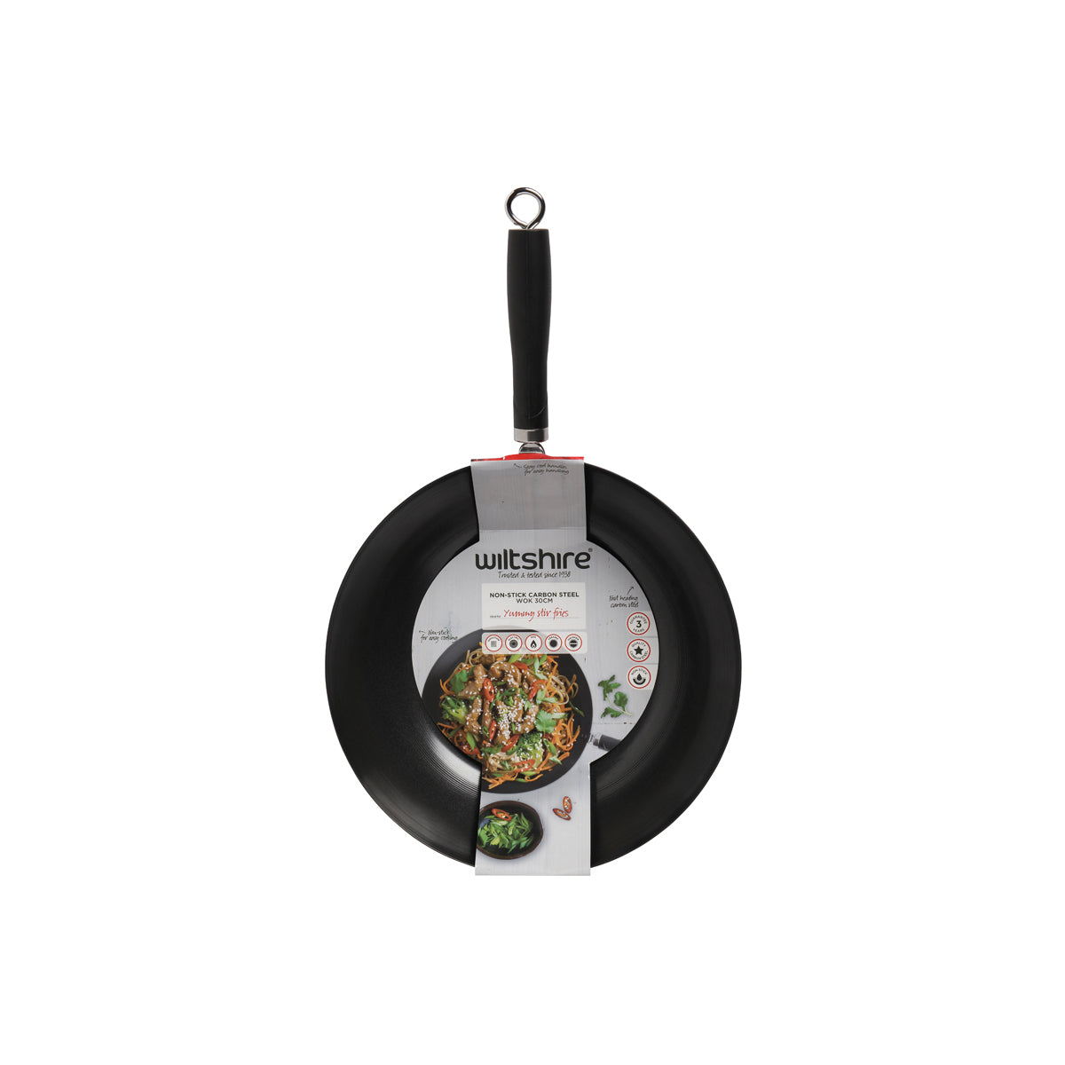 Soho Non-Stick Carbon Steel Wok Black 300mm