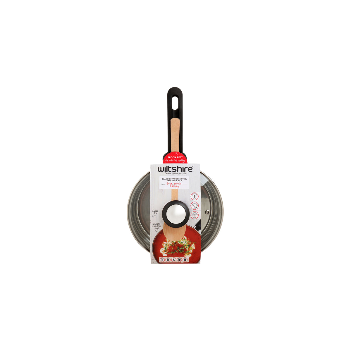 WLT42297 Wiltshire Classic Saucepan 180mm with Glass Lid  Tomkin Australia Hospitality Supplies