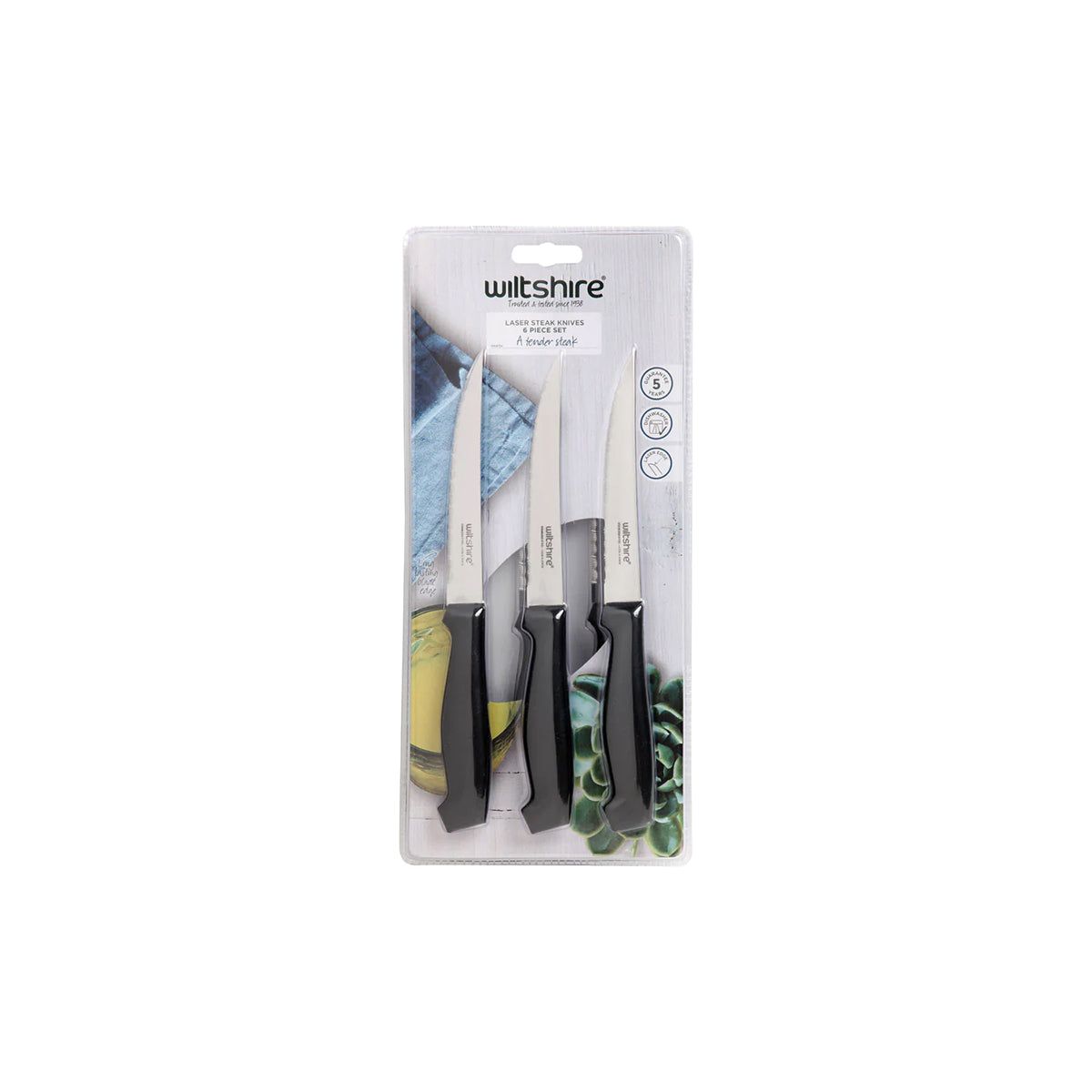 WLTW1184 WILTSHIRE Laser Steak Knife Set 6pc Tomkin Australia Hospitality Supplies