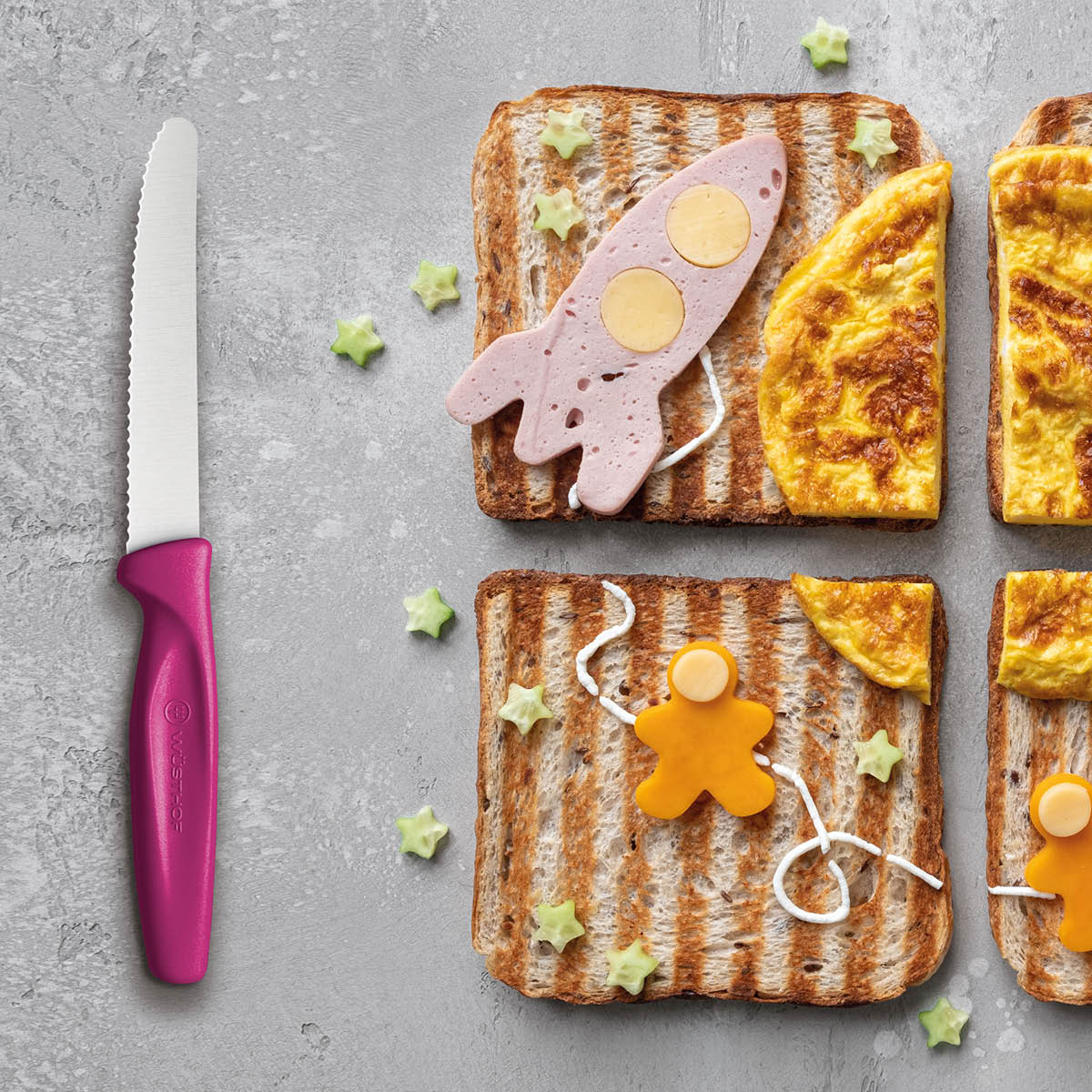 Create Serrated Paring Knife Magenta Handle 100mm